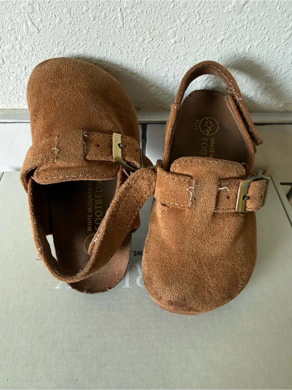 Kids Brown Suede Buckle Clog Sandals